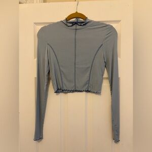 Aritzia Sunday Best Baby Blue Crop Top with Piping Detail